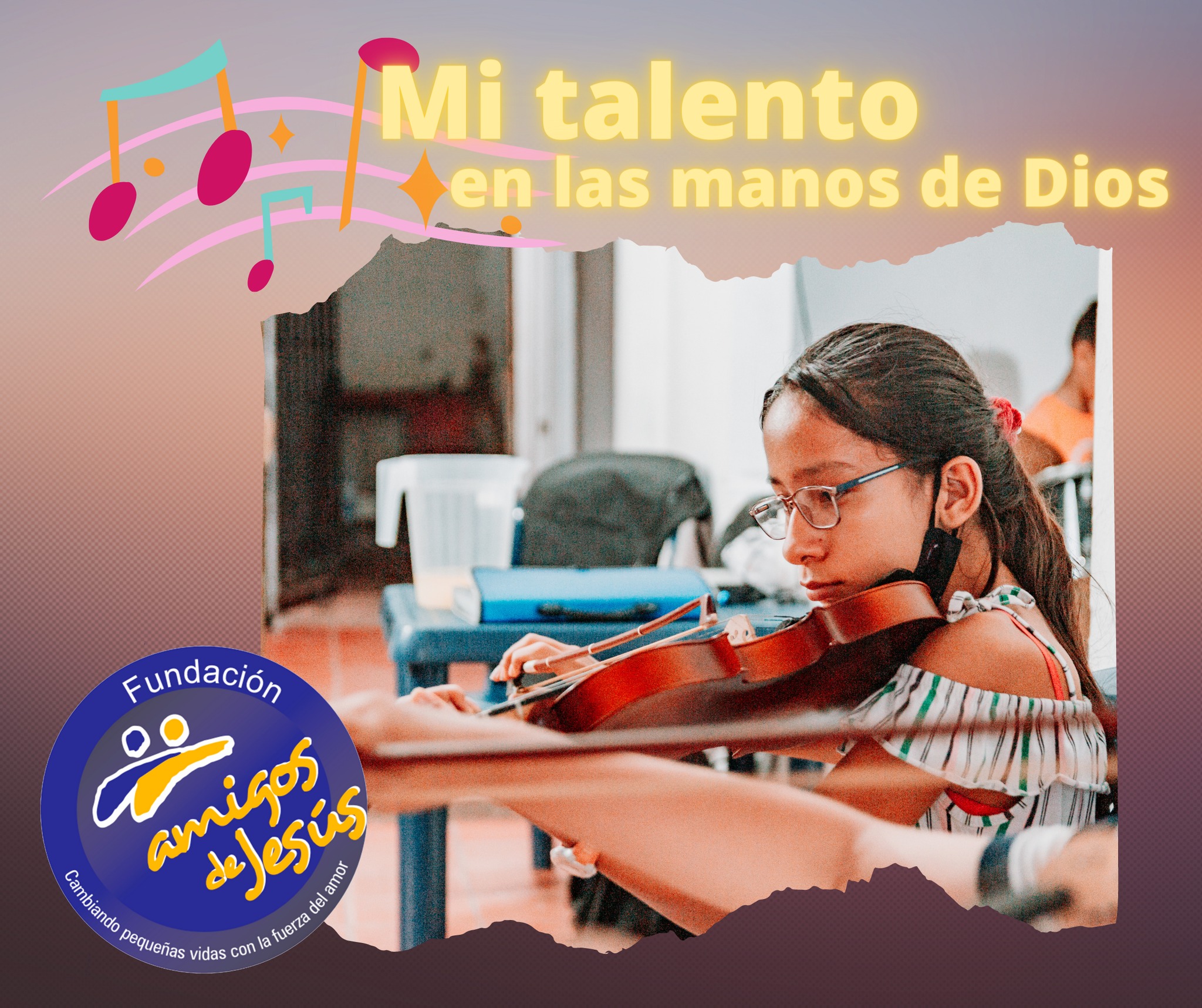 En esta imagen se ven a una niña tocando un violin que demuestra el talento que Dios le dío